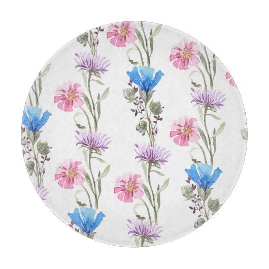 Planche À Découper Fleurs sauvages printaniers : motif botanique aqua (Devant)