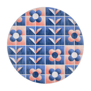 Planche À Découper Fleurs stylisées rétro : motif en mosaïque.