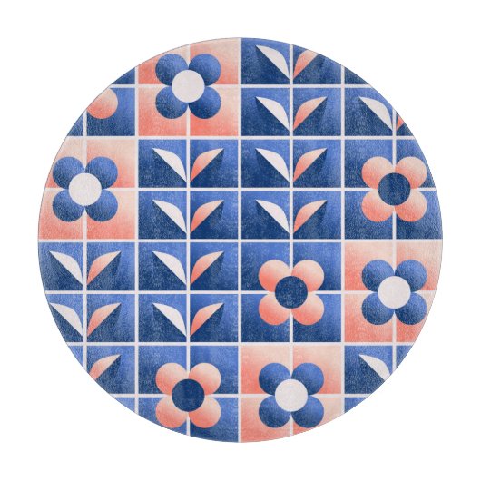 Planche À Découper Fleurs stylisées rétro : motif en mosaïque. (Devant)