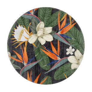 Planche À Découper Fleurs tropicales, arrière - plan foncé, sans cout