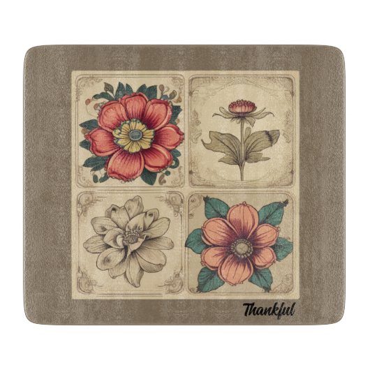 Planche À Découper Fleurs vintages Thanksgiving (Devant)