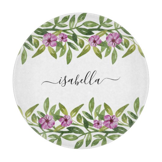 Planche À Découper Fleurs violettes, végétation et printemps typograp (Devant)