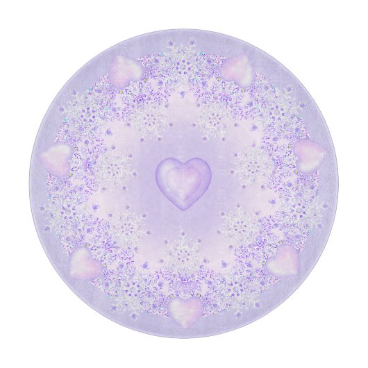 Planche À Découper flocon de neige violet clair et coeur étincelant (Devant)