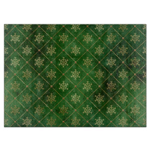 Planche À Découper Flocons de neige hivernaux festifs verts et or en 