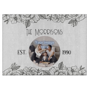 Planche À Découper Floral Anniversaire Famille Modèle photo ronde