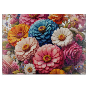 Planche À Découper Floral coloré/Zinnia printanière/Rose