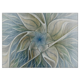 Planche À Découper Floral Dream Motif Abstrait Blue Khaki Fractal