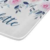 Planche À Découper Floral rose Roses Aquarelle Nom personnalisé (Coin)