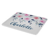 Planche À Découper Floral rose Roses Aquarelle Nom personnalisé (Coin)