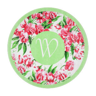 Planche À Découper Floral vintage de pois doux avec bordure et monogr