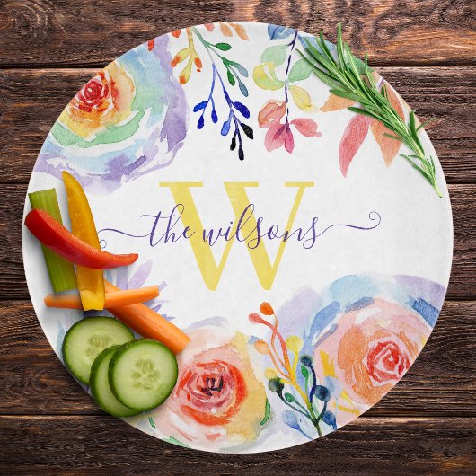 Planche à découper florale arc-en-ciel monogrammée