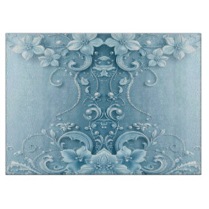 Planche à découper florale décorative bleue