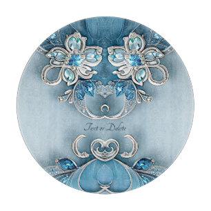 Planche à découper florale ornée bleue