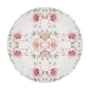 Planche à découper florale rose blanc élégante