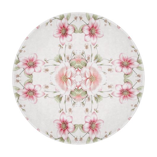 Planche à découper florale rose blanc élégante (Devant)