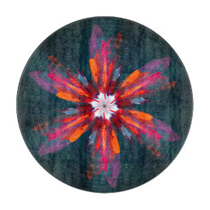 Planche À Découper Flore Mandala Flowers Orange Red Blue Abstract