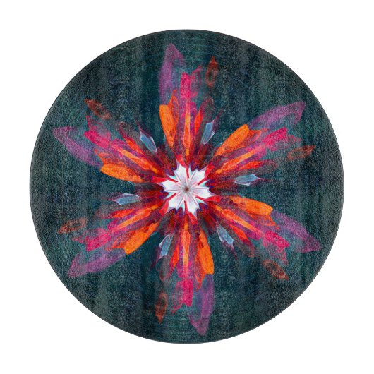 Planche À Découper Flore Mandala Flowers Orange Red Blue Abstract (Devant)