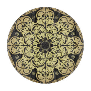 Planche À Découper Fond floral de tourbillons dorés de luxe
