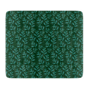 Planche À Découper Fond vert foncé avec feuilles botaniques sarcelle