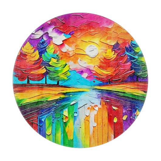 Planche À Découper Forêt arc-en-ciel Coucher de soleil Rêves (Devant)