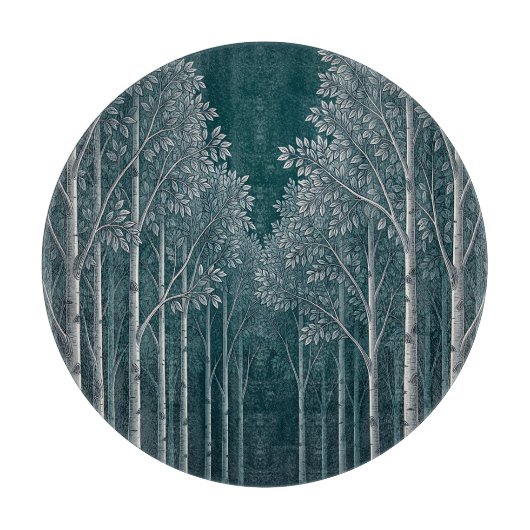 Planche À Découper Forêt d'arbres blancs et bouleaux de teinte sarcel (Devant)