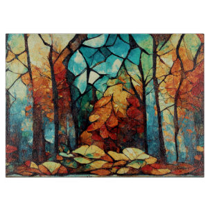 Planche À Découper Forêt d'automne en mosaïque abstraite
