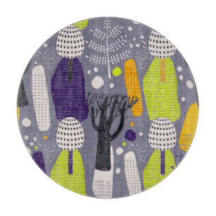 Planche À Découper Forêt décorative, illustration artistique vintage.