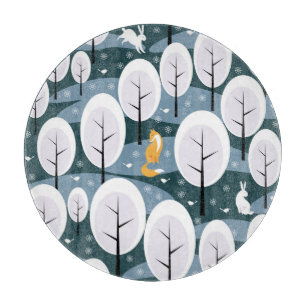 Planche À Découper Forêt d'hiver de Noël : Animaux Motifs sans coutur
