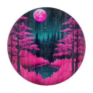 Planche À Découper Forêt Fantastique Néon sous la Lumière de la Lune