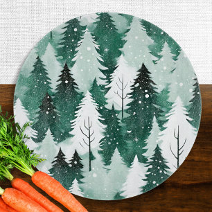 Planche À Découper Forêt hivernale Neige Aquarelle Arbres persistants