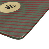 Planche À Découper Forêt verte et rayures bordeaux Monogramme (Coin)