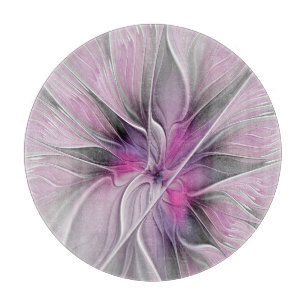 Planche À Découper Fractal Floral Moderne Abstrait Fleur Rose Gris