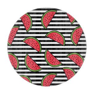 Planche À Découper Fraise sur le Motif Black & White Stripes