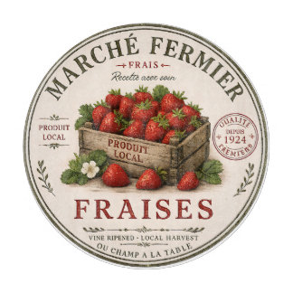 Planche À Découper Fraises de marché vintage de paysans français