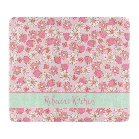 Planche À Découper Fraises de printemps doux Personnalisées (Devant)