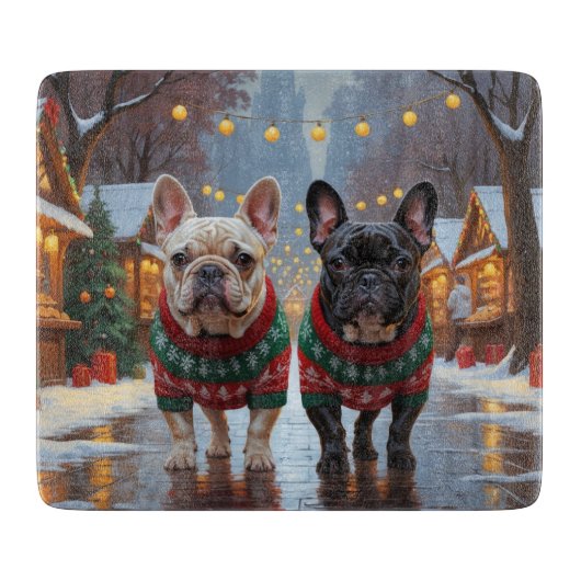 Planche À Découper French Bulldogs Christmas Snow Holiday (Devant)