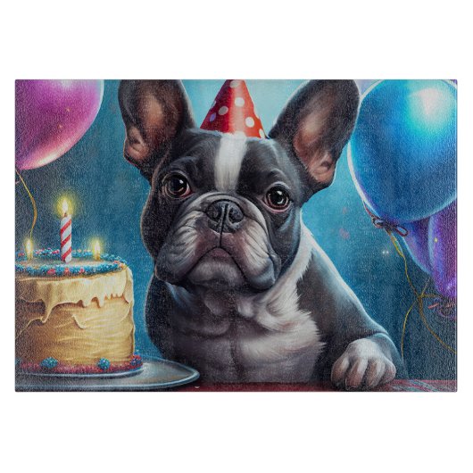 Planche À Découper Frenchie Birthday Bash : Un mignon Bulldog françai (Devant)