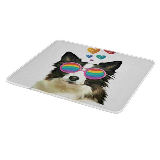 Planche À Découper Frontière Collie Chien avec Coeurs Saint-Valentin (Coin)