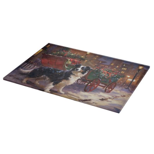 Planche À Découper Frontière Collie Festive de Noël (Coin)