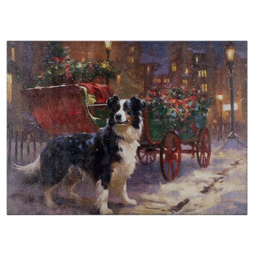 Planche À Découper Frontière Collie Festive de Noël (Devant)