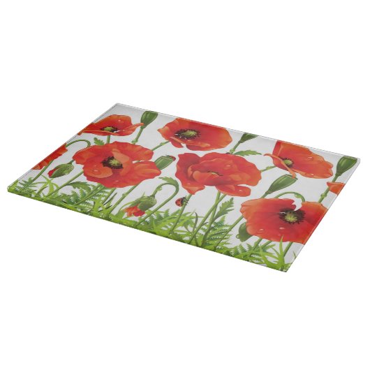 Planche À Découper Frontière horizontale avec le pavot rouge (Coin)