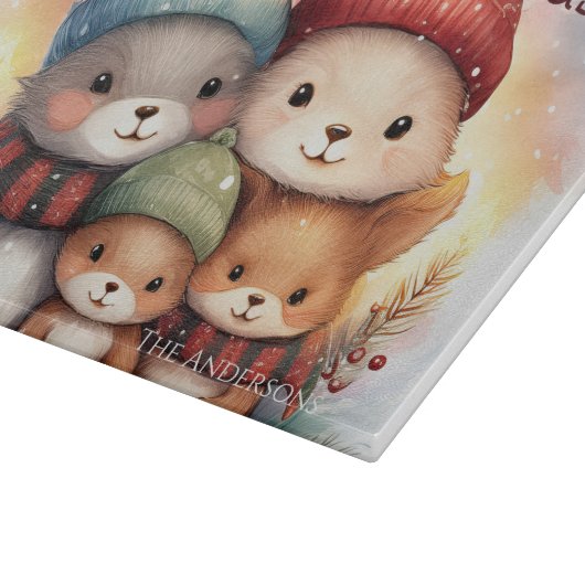 Planche À Découper Frosty Woodland Family Merry Christmas Glass (Coin)