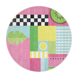 Planche À Découper Fruit d'été coloré rose vert vert mosaïque jaune