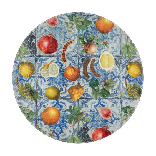 Planche À Découper Fruit d'été méditerranéen & Mosaïque Bleue Blanc (Devant)
