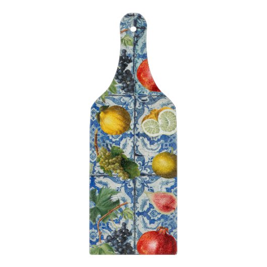 Planche À Découper Fruit d'été méditerranéen & Mosaïque Bleue Blanc (Devant)