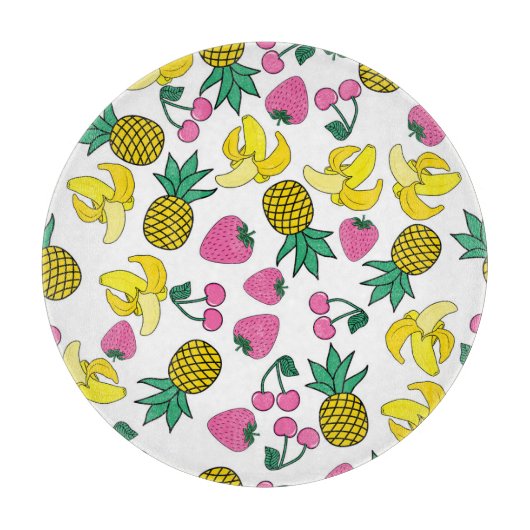 Planche À Découper Fruit Fiesta : Bananes, ananas, fraises (Devant)