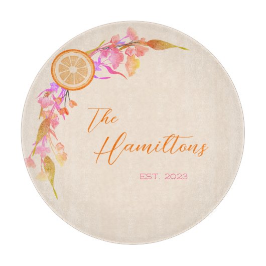 Planche À Découper Fruit Orange Floral Année de fondation (Devant)