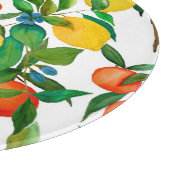 Planche À Découper Fruits d'agrumes, motif d'aquarelle vibrante. (Coin)