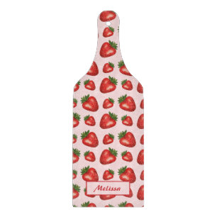 Planche À Découper Fruits De Fraise Motif Sur Rose Avec Nom Personnal