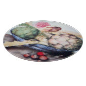 PLANCHE À DÉCOUPER FRUITS DE SAISON 4- ARTICHOKES, ROSE & FRAISES (Coin)